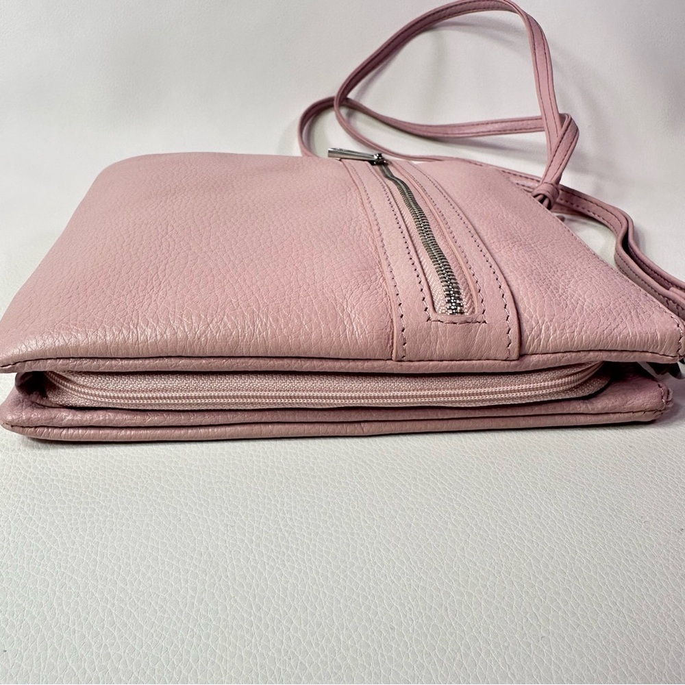 NEW Women's Gianni Bernini Pink Rose Triple Zip Dasher Leather Crossbody - Picture 8 of 12